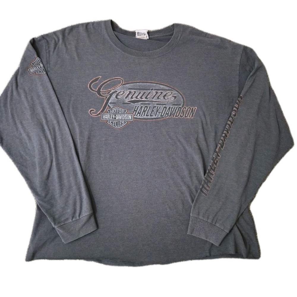Vintage Y2K Harley Davidson Long Sleeve T Shirt Gray Mens 2XL 75th Anniversary
